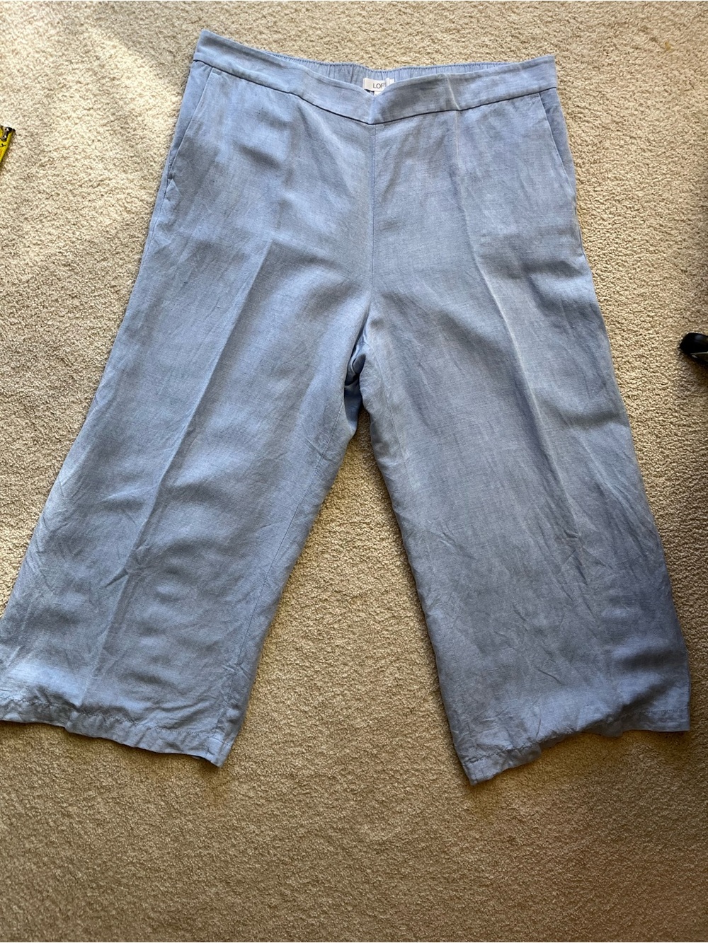 LOFT Light Blue Linen Blend Cropped Wide-Leg Pants